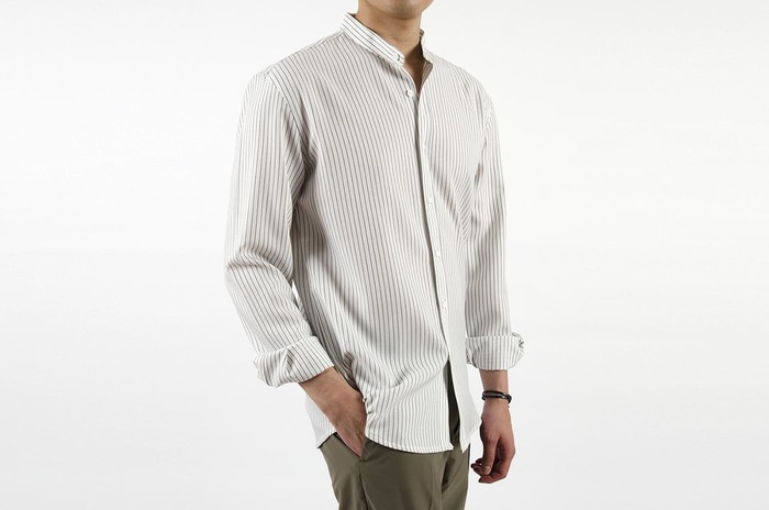 stitch stripe china collar shirt