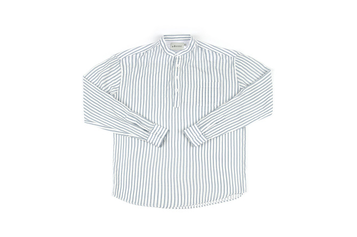 china collar stripe shirt for summer_skyblue